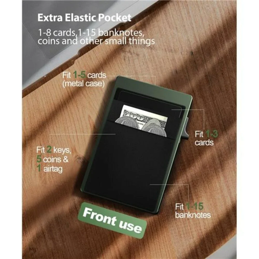 Slim wallet for men RFID blocking pop up card holder metal credit card case